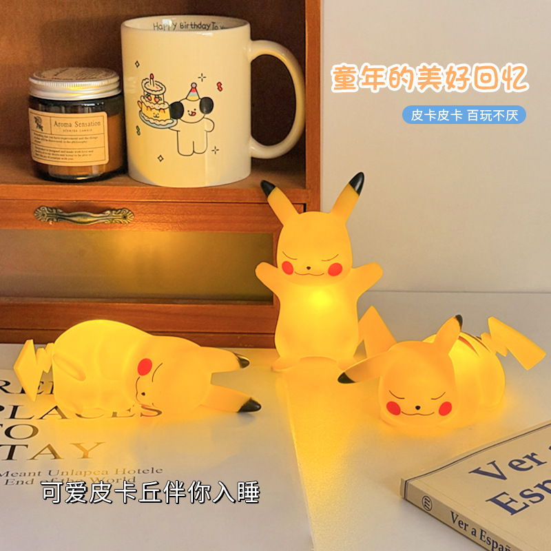 Caricatura Pikachu lámpara de noche dormitorio lámpara de cabecera luz de atmósfera juguetes luminosos para niños regalo de cumpleaños para amigos