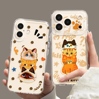创意小猫iphone17pro手机壳新款苹果17透明16可爱波点猫咪15情侣