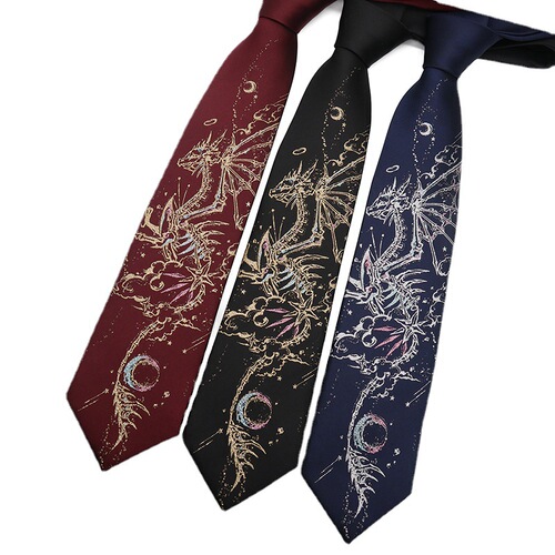 Bone Dragon JK Necktie for Women, Golden Dragon Daywear Necktie for Men, Gift Accessory, Ancient Style Campus Wind Couple's Neckties
