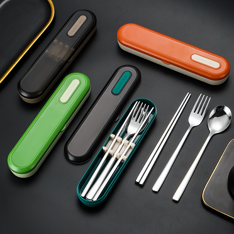 Fork, Spoon and Chopsticks Three-Piece Set 316 Stainless Steel Tableware Korean Style Outdoor Travel Student Portable Tableware Set Fork, Spoon and Chopsticks Three-Piece Set 316 Stainless Steel Tableware Korean Style Outdoor Travel Student Portable Tableware Set