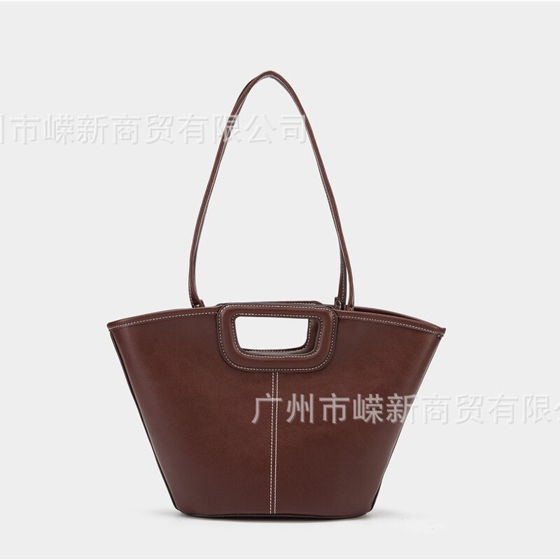 2025 Spring and Summer Textured Solid Color Handbag Design Shoulder Bag Women's Large Capacity Western Style Spliced ​​Tote Bag