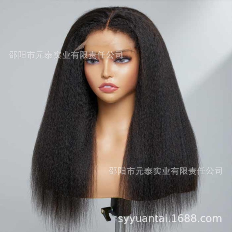 Kinky Straight 13x4 Lace fronting synchrotic Wig Long Black Wigs|undefined