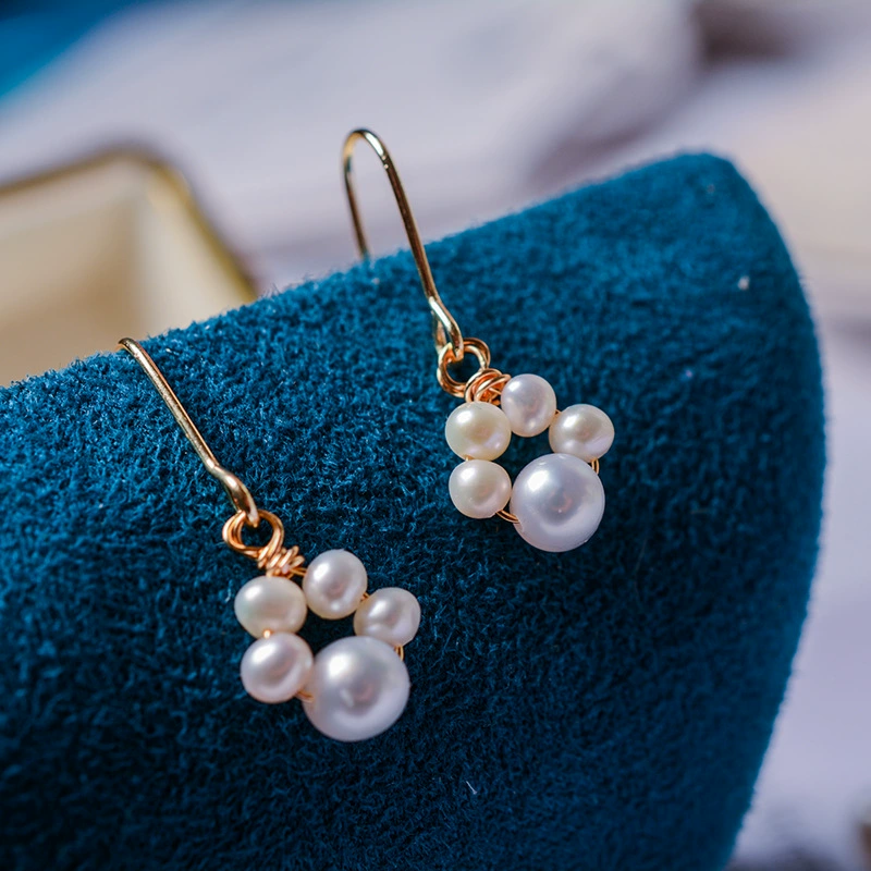 Organic brand short cute earrings from pearl, Korean style, simple and elegant design