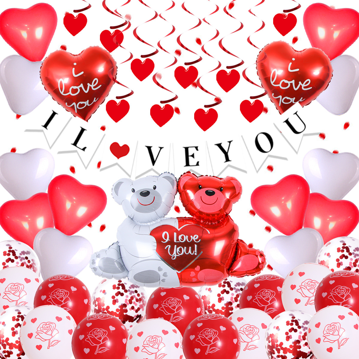 Conjunto de bandera de tracción del día de San Valentín Globo en forma de corazón de 18 pulgadas Decoración de la boda Conjunto de globos de fiesta transfronteriza Suministros de boda