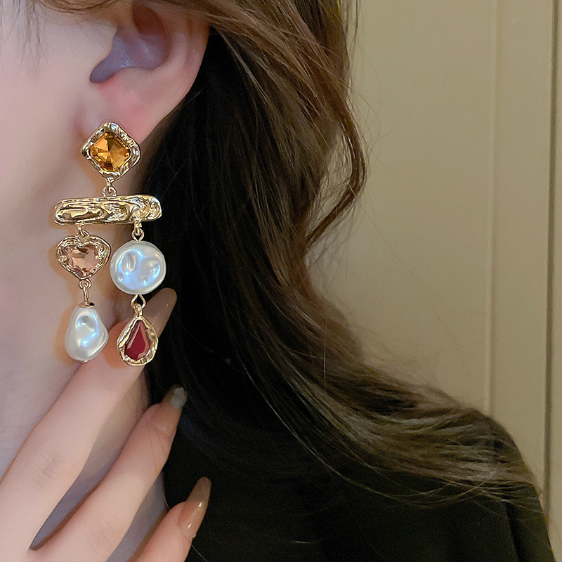 Water Droplets Pattern Women's Gender 1 Pair Retro Water Droplets Inlay Alloy Rhinestones Drop Earrings