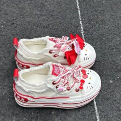 【实拍】厚底松糕鞋女凯蒂猫胡迪休闲小白帆布鞋