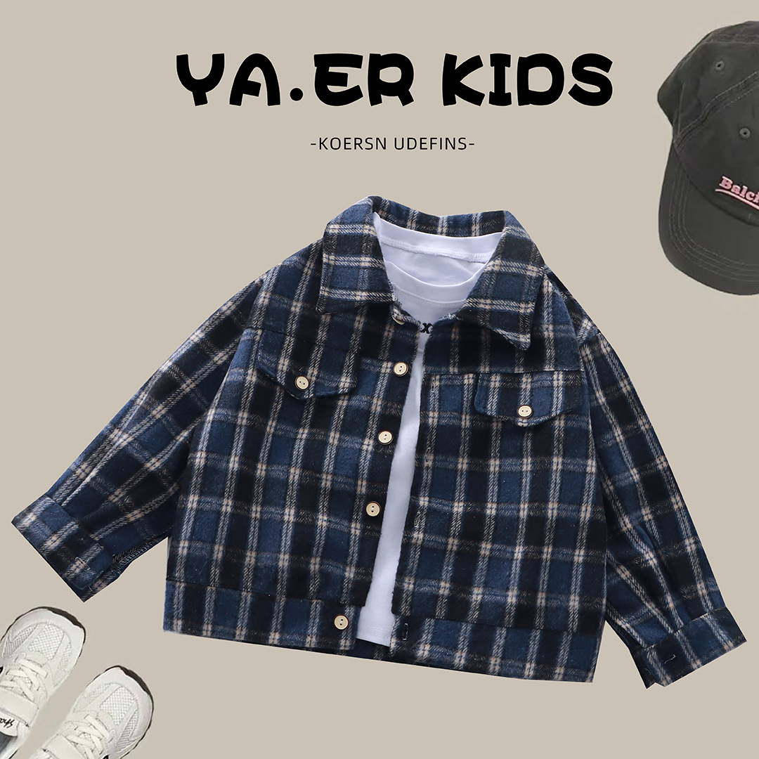 Camisas de niños de manga larga de otoño camisa a cuadros niños retro color cardigan nuevo chaqueta de solapa chaqueta niñas
