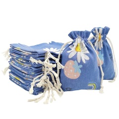 Blue Background Strawberry Print Small Drawstring Gift Bundle Pocket Dragon Boat Festival Mosquito Repellent Sachet Empty Bag Storage Organizing Bag
