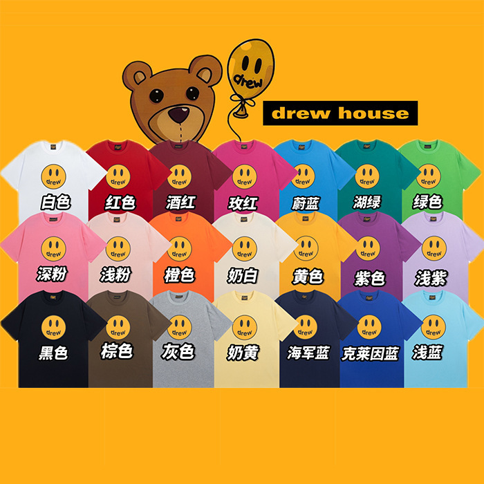 现货drew短袖笑脸短袖潮牌高街半袖情侣美式上衣潮ins夏季大码T恤
