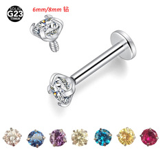 6mm Large Zirconia G23 Titanium Alloy Lip Ring with Engraved Zirconia Accents, 0.9mm Denture Lip Ring Earring Nose Ring Brow Ring