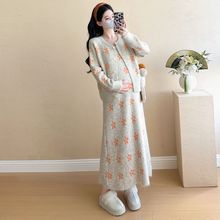 孕妇秋装连衣裙套装大码时尚潮妈新款开衫针织长裙秋冬外套两件套