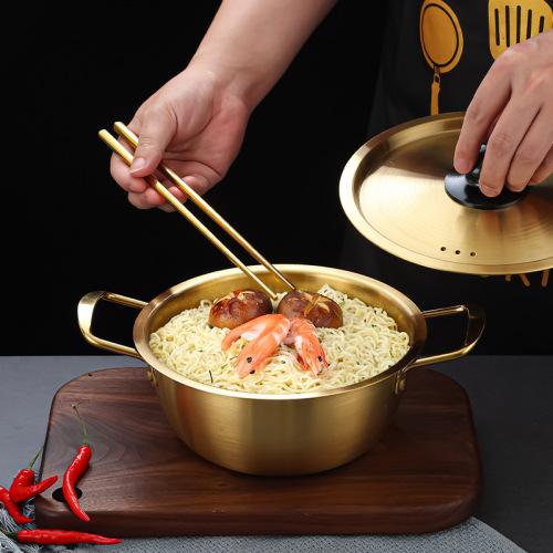 Stainless steel Korean instant noodle pot Internet celebrity cooking noodle pot golden small soup pot ramen basin small hot pot seafood noodle pot