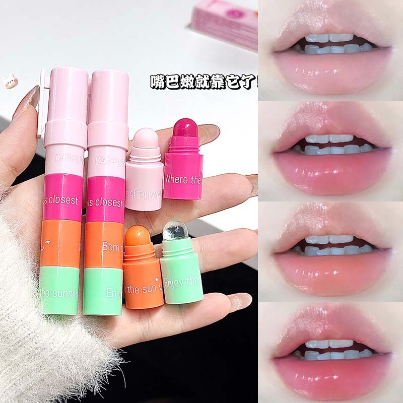 Cappuvini Jenga Bálsamo labial de cuatro colores Hidratante, Hidratante, Exfoliante, Hidratante, Labios, Cuidado de labios, Estudiante