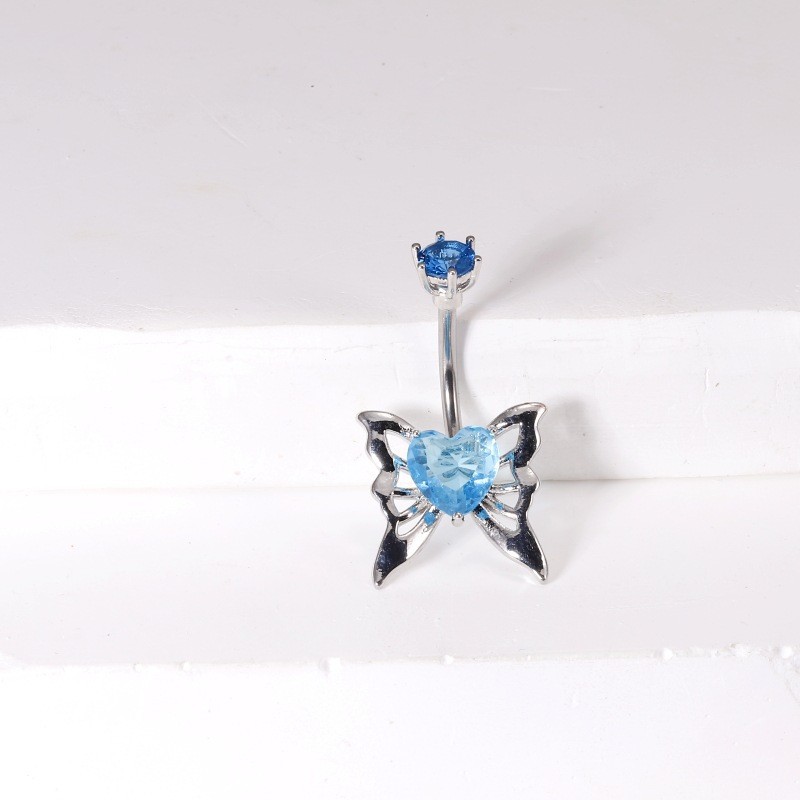 Europe USA Cross-Border Amazon Love Belly Button Nail Blue Diamond Zircon Female Navel Ring Hot Girl Piercing Jewelry detail image 8