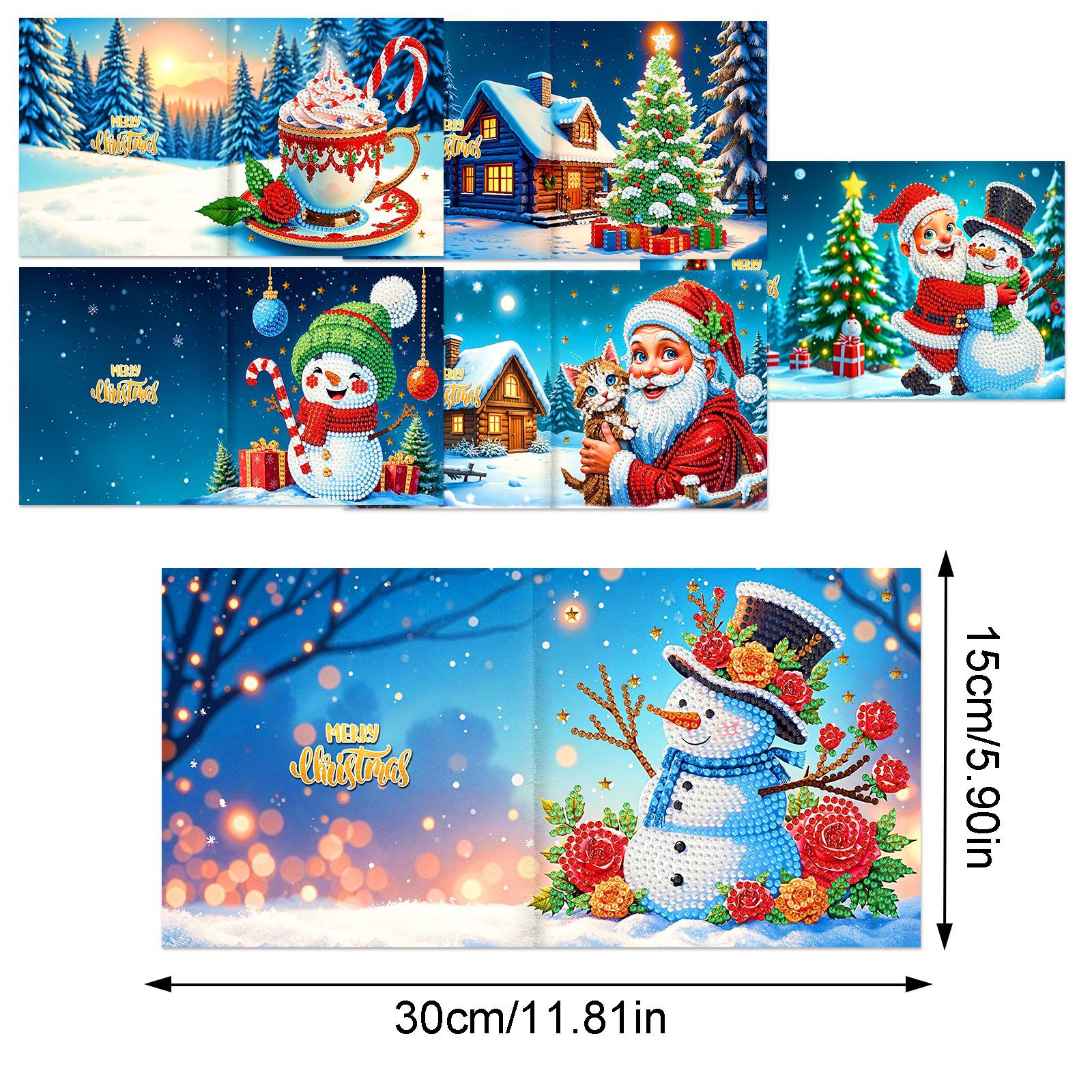 Explosiones transfronterizas de Navidad multiserie de tarjetas de felicitación puntuales hechas a mano 9 conjuntos de sobre de diamante 6 conjuntos de dibujos animados