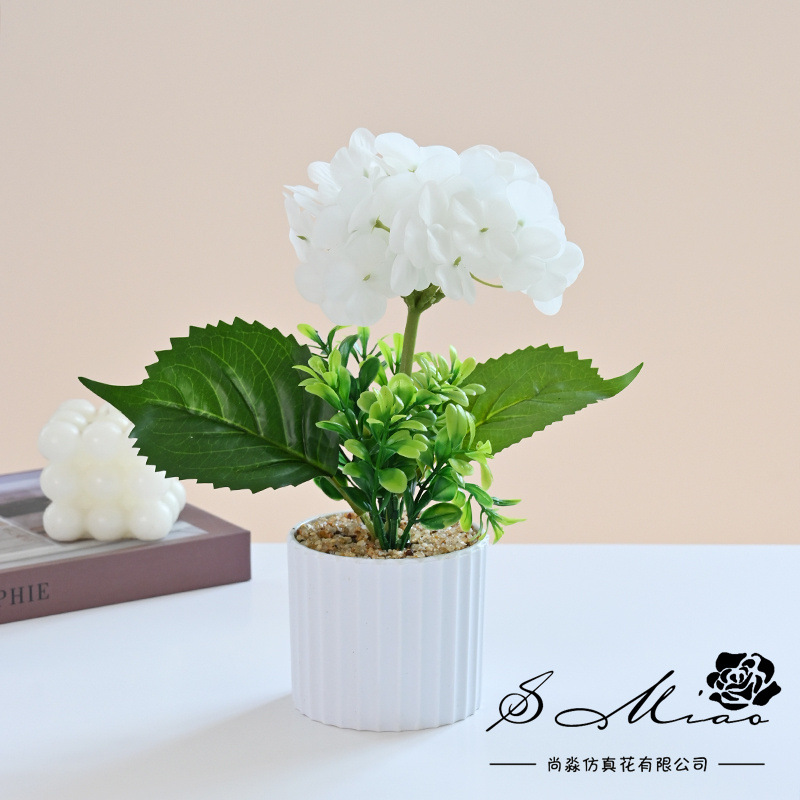 Flor falsa película 3D pequeña hortenida bonsai de alta calidad fábrica de flores de simulación decoración del hogar plantación verde flor falsa plantación en maceta