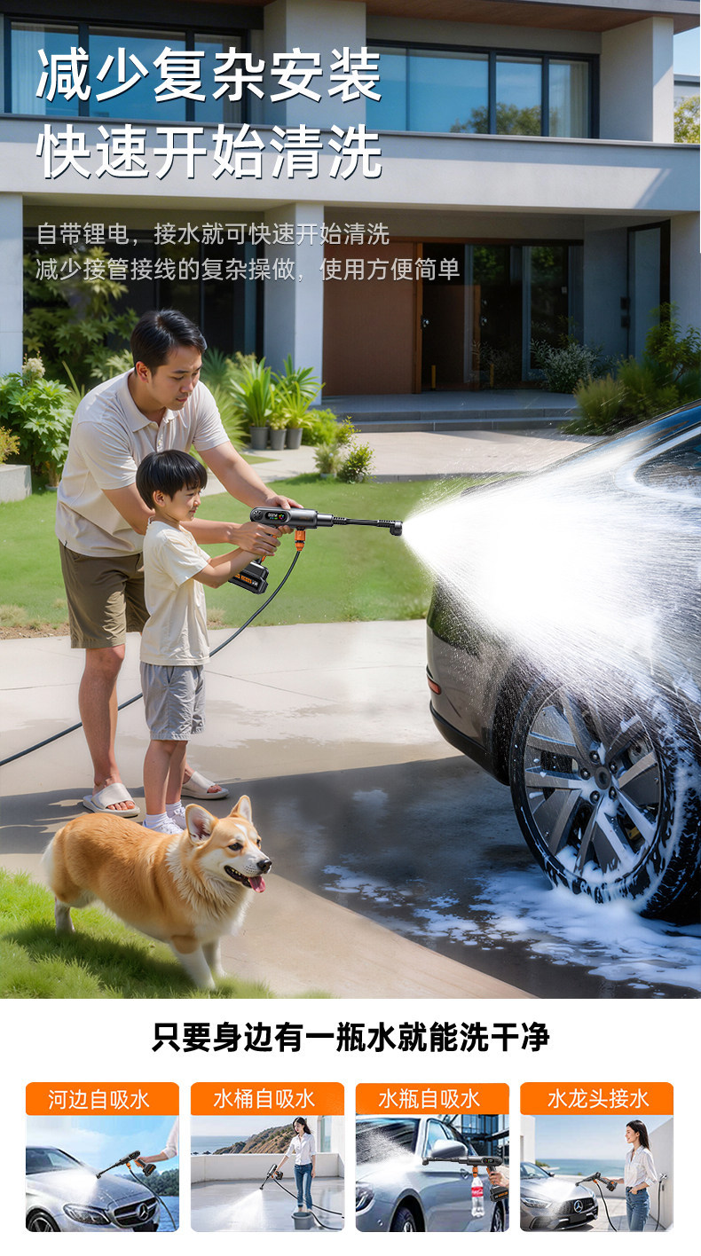 Wireless Car Washing Machine High-Pressure Water Gun for Home Use 2026 New Model Lithium Battery High-Pressure Booster Pump Floor Washer Window Cleaner