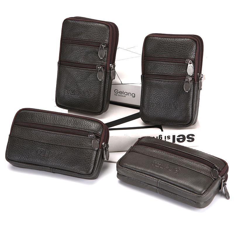 New leather mobile phone waist bag middle-aged and elderly work mobile phone bag wear-resistant leather belt cowhide mobile phone bag wholesale