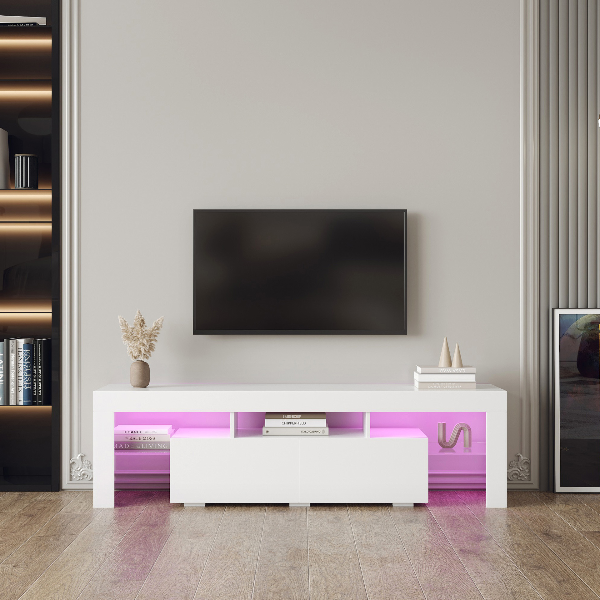 Mueble audiovisual minimalista moderno, mueble de TV de pie para sala de estar, mueble de TV LED simple y versátil.