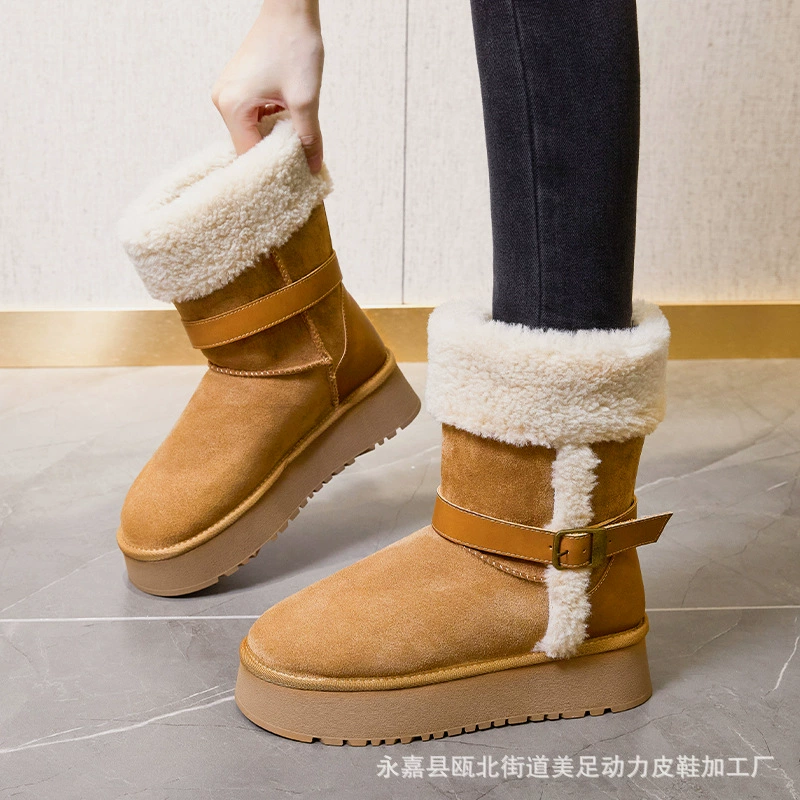 2024 зимний новый средний цилиндр с опрокинутыми волосами сапоги Martin женские меховые вьющиеся сапоги снежные сапоги утолщенные теплые короткие сапоги