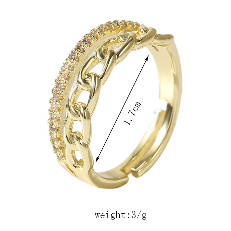 Korean simple copper inlaid zircon open copper ring female