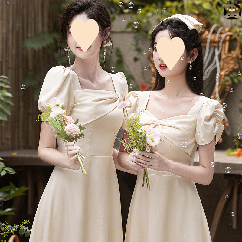 Bridesmaid Dress 2026 Champagne Color Dress High-End Niche Fairy Elegant Summer Wedding Sister Group Host
