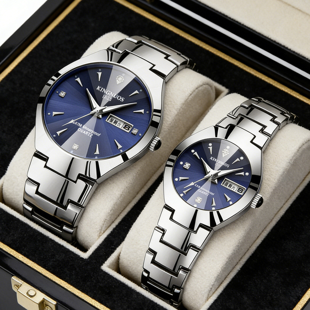 Fashion luminous watch tungsten steel waterproof fashion student watch couples watch men's and women's calendar quartz watch