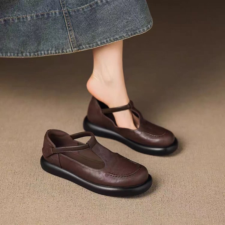 Retro no se cansa pies planos temperamento zapatos de una sola mujer 2026 verano nuevos zapatos de cuero con suela gruesa zapatos casuales versátiles Lefour zapatos