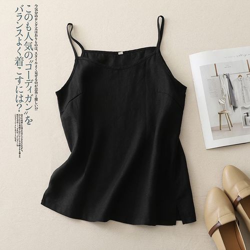 Summer Light and Thin New Mini Strap Cotton Linen Split Bohemian Strapless Backless Top Women Retro Simple Style Sleeveless Top