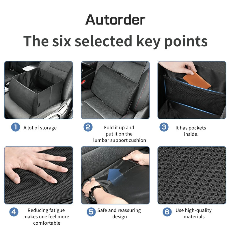 Car Storage Box Seat Organizer Lumbar Support 2-in-1 Foldable