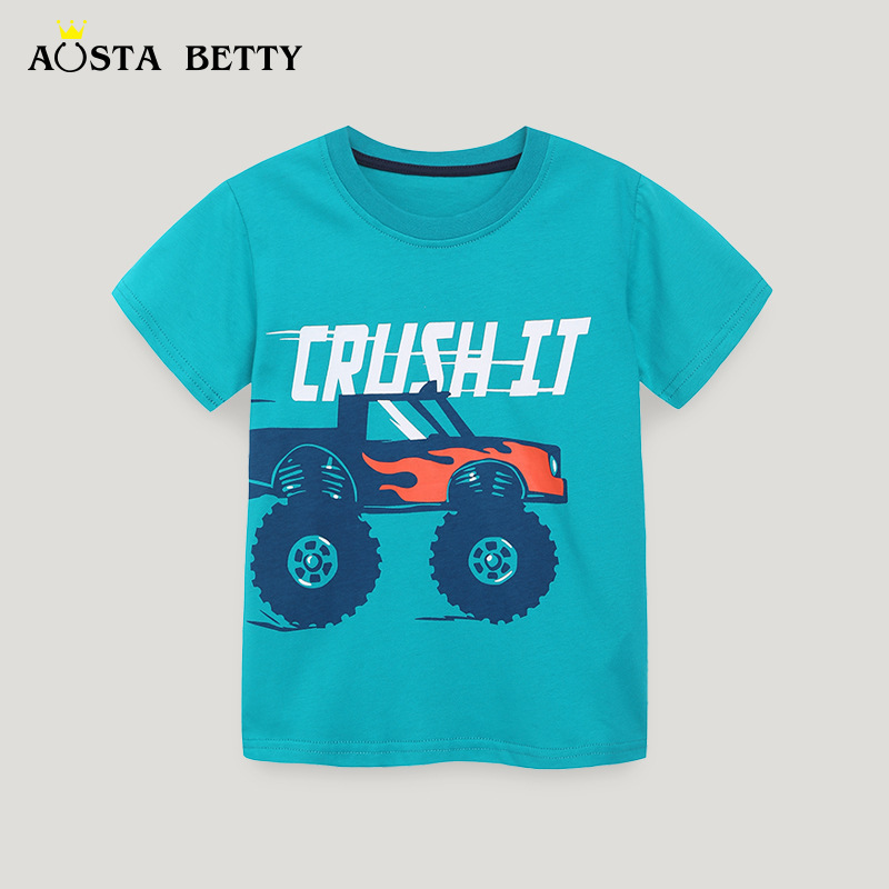 Camiseta de estilo europeo y americano para niños, nueva camiseta de verano de algodón tejido para niños, ropa infantil con cuello redondo, camiseta de manga corta con combinación de colores. image 3