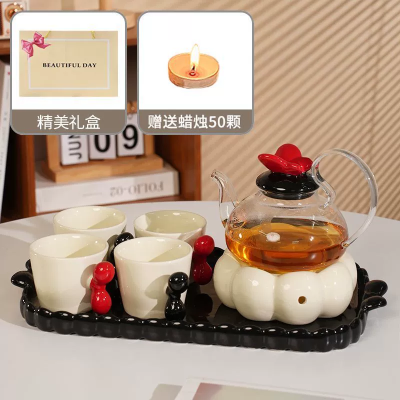 Ceramic flavored tea, teapot, tea cup, set, fruit tea, afternoon tea, candle