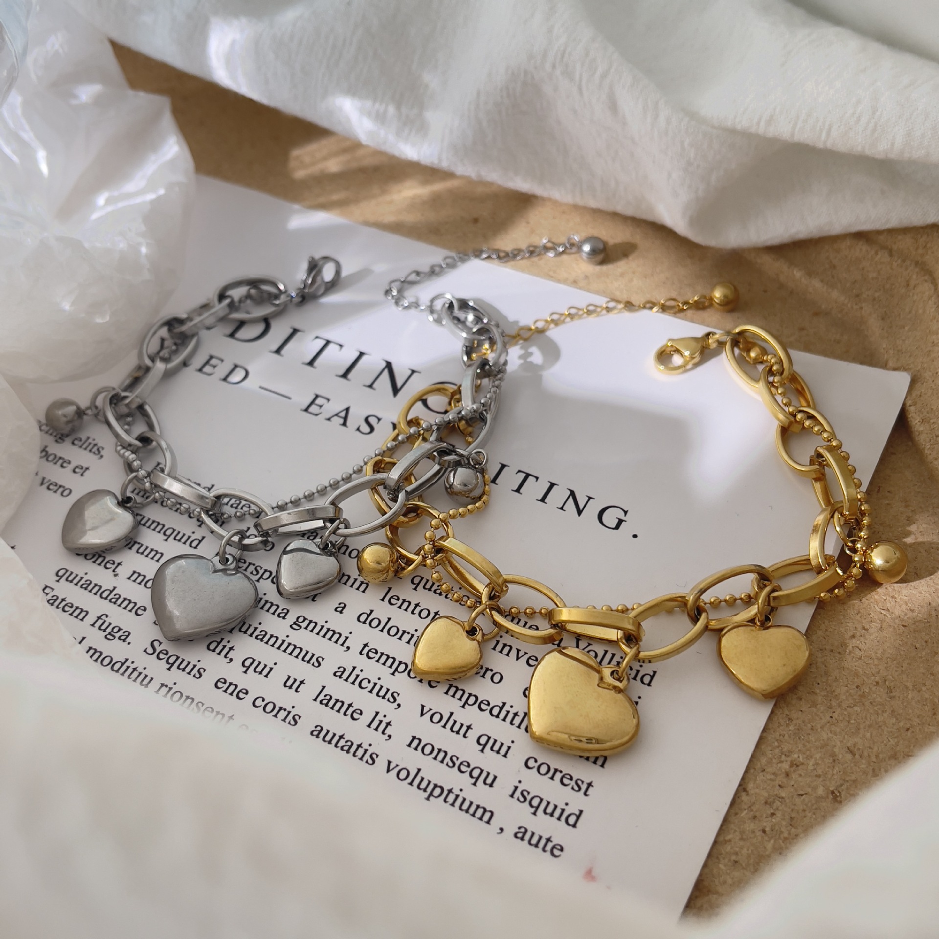 25g Weight Bracelets Classification 1 Piece Quantity Simple Style Heart Shape Titanium Steel Heart Bracelets 1 Piece
