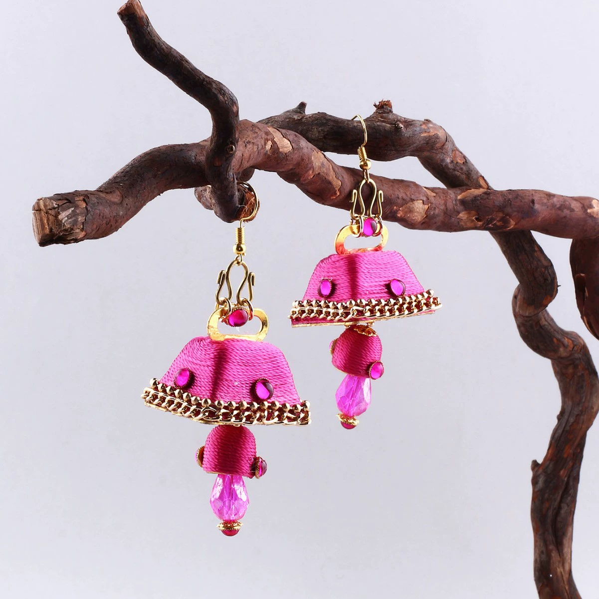Red three dimensional pendant, earrings, boho style