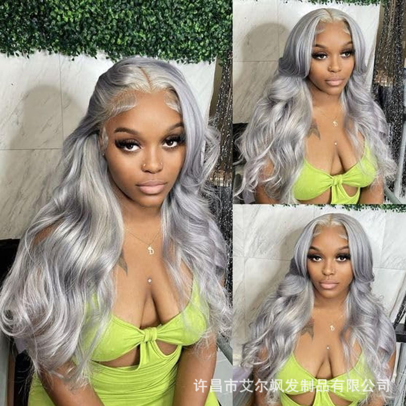 Foreign trade Europe and the United States 13x 4 front lace real wig lace wigs silver gray cross-border wholesale factory direct sales