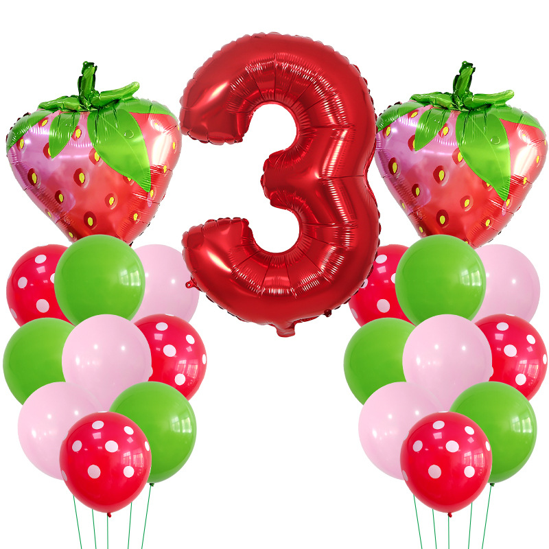 Casual Cute Number Strawberry Aluminum Film Birthday Festival Balloons display picture 1