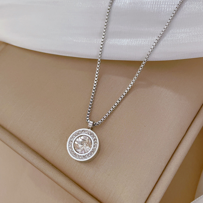 Round Pattern Women'S Gender 304 Stainless Steel Vacuum Plating Zircon Round Casual Simple Style Box Chain Pendant Necklace For Women'S