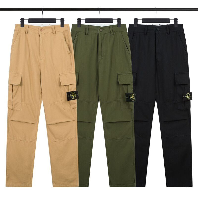 Cross-Border Foreign Trade Stone Basic Compass Cargo Pants Embroidered Logo Jeans Long Straight American Solid Color