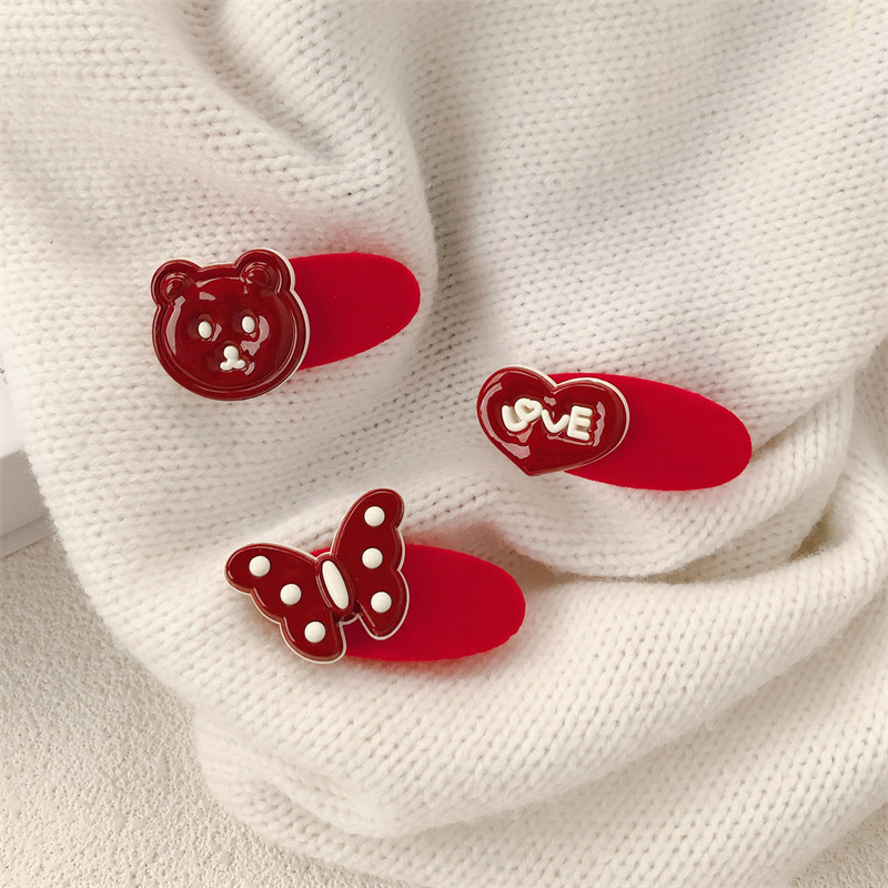 Anchor rojo amor osos brocas de pato joyas para el cabello de la niña mariposa festiva brocas de cabello lateral rotas brocas de frange