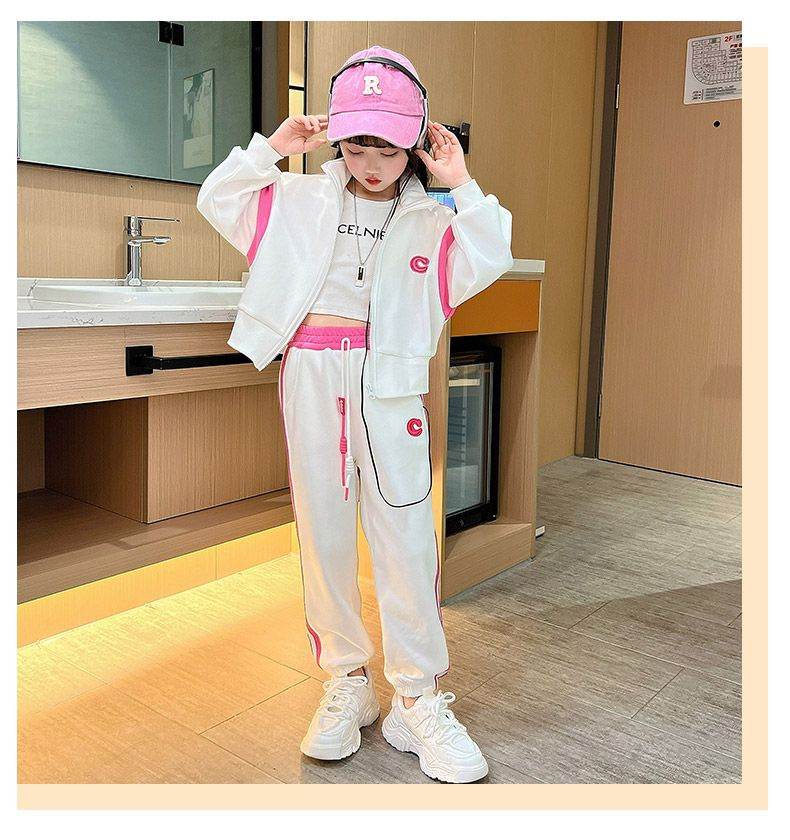 Girls' Auumn Baseball Sui Se 2023 New Mid o Big Kids Fashion Long Sleeve Coa Sraigh Tube Pans Two Piece_voghion.com