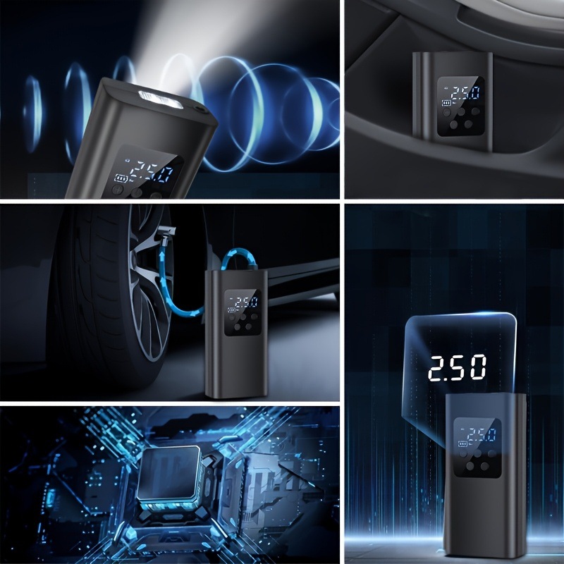 Car Air Pump, Portable Bicycle and Electric Vehicle Tire Inflator, Handheld Wireless Charging