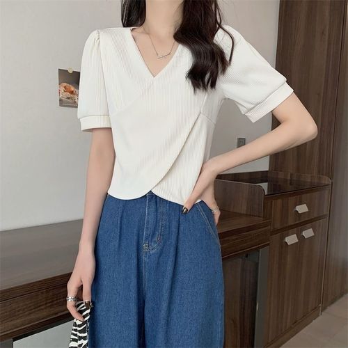 Designer V-neck Crossed Strap Top for Summer with Unique and Slender Fit