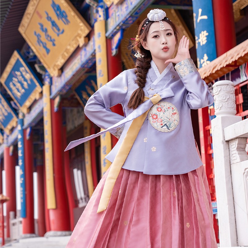 2025 New Korean Clothing Xian Ethnic Clothing Korean Clothing Female Adult Traditional South Korea Ancient Clothing Red Blue Ethnic Dance Performance Clothing