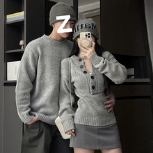 两件装新中式情侣装秋冬新款ins超火毛衣针织衫一男一女外套装
