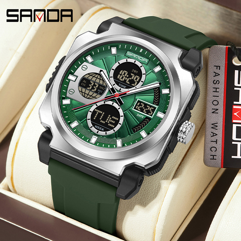 Sanda SANDA nuevo reloj electrónico multifunción doble pantalla impermeable reloj deportivo al aire libre reloj despertador luminoso 3377