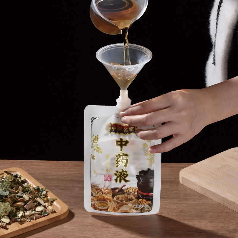 Ready-Made Chinese Medicine Spout Pouches, Disposable Herbal Tea Food Packaging Bags, Transparent Stand-Up Pouches, Portable Food-Grade Wholesale