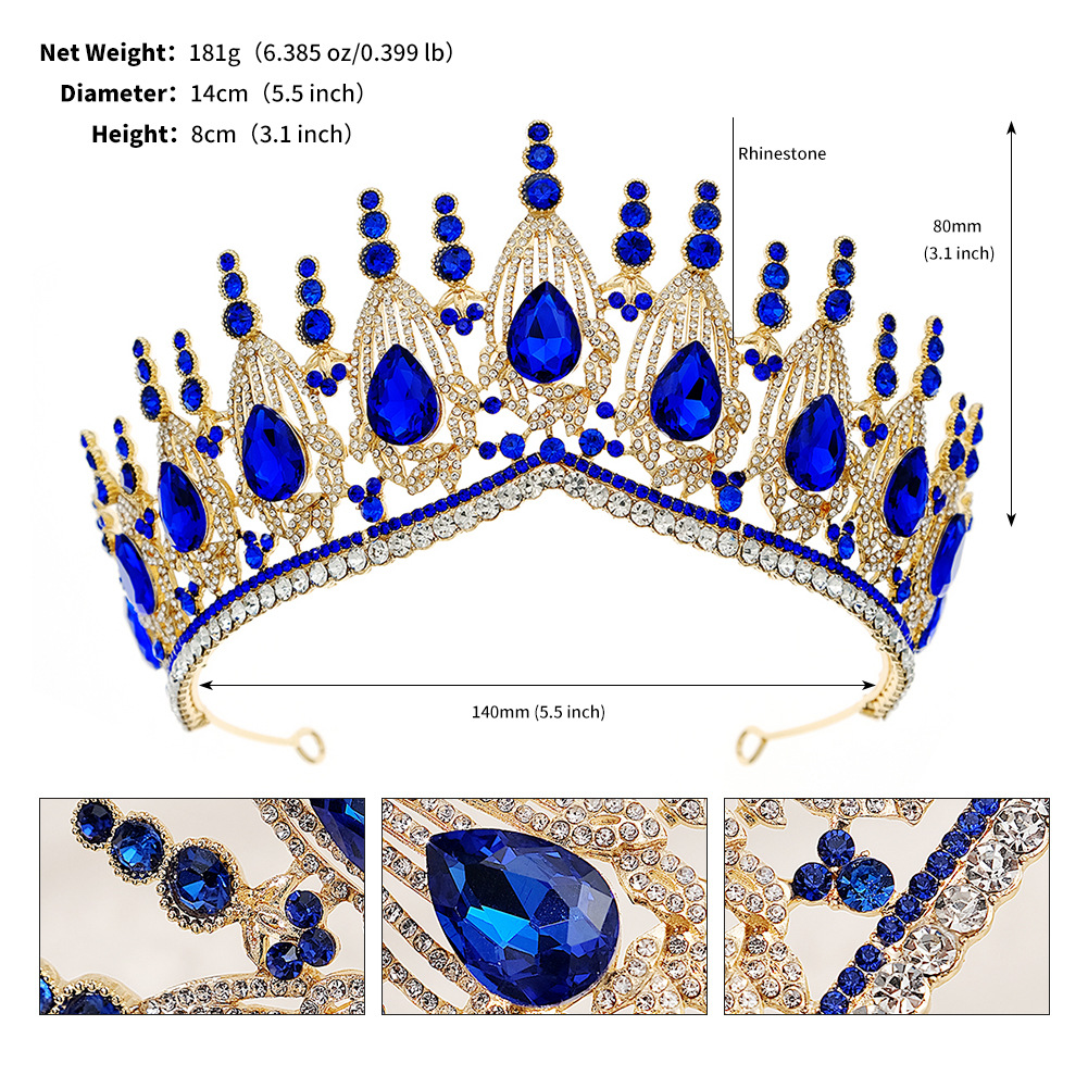 Diamante de color barroco retro transfronterizo corona nupcial atmósfera de lujo fiesta de cumpleaños accesorios para el cabello corona de diamantes de imitación de aleación