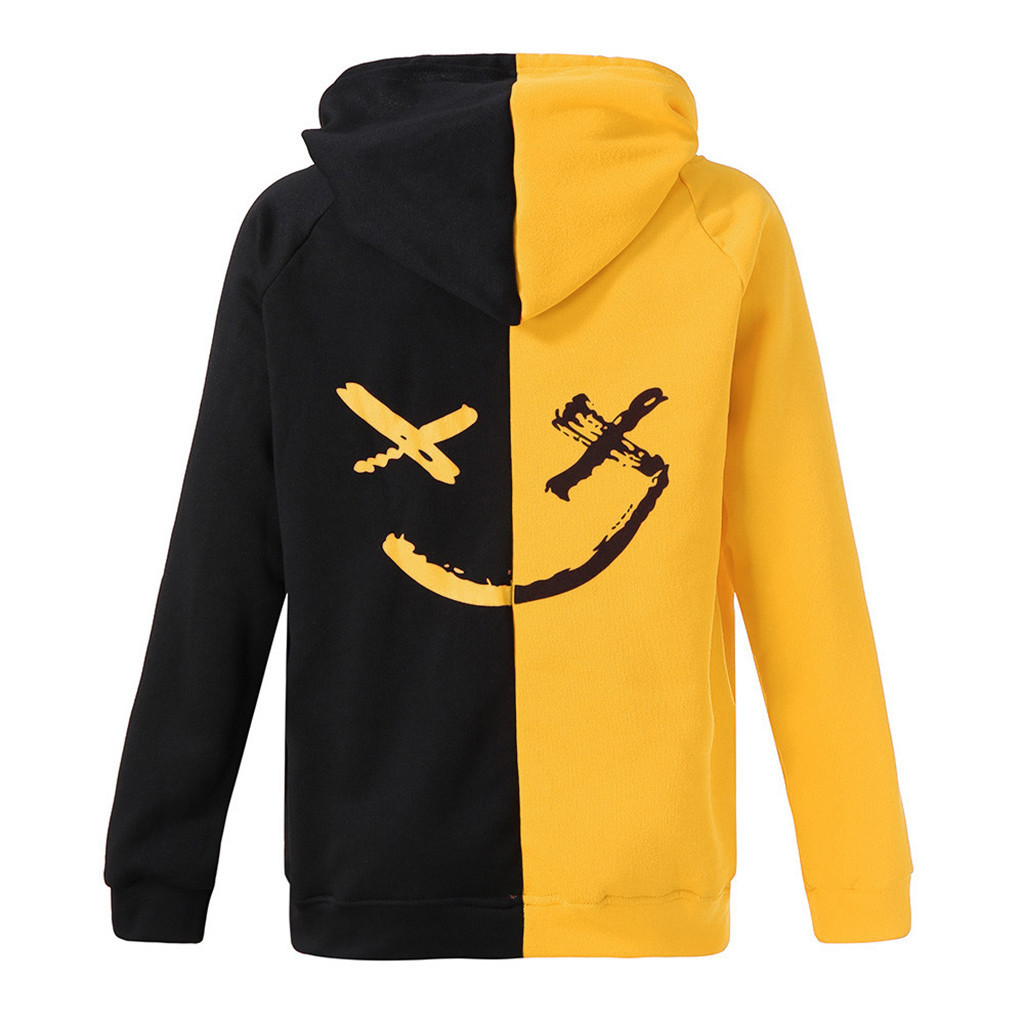 Men's Headwear Hoodie Spring and Autumn Leisure Fashion Colored Smiling Face Sweater Long sleeved Hip Pop Streetwear Male Patchwork Hoodies_voghion.com