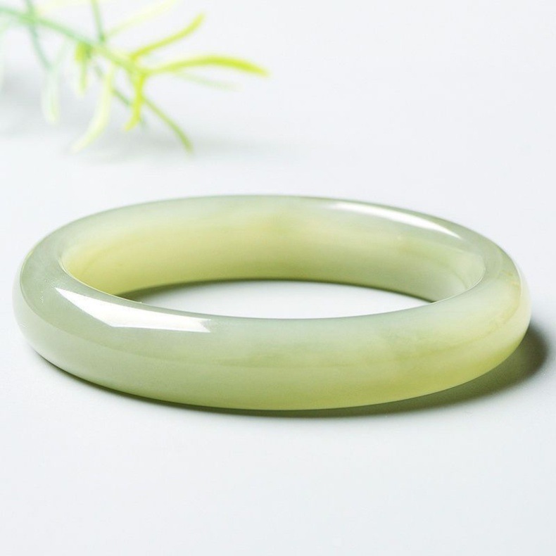 Vòng tay ngọc bích Hetian sọc trắng xanh dáng mảnh cho nữ — Ngọc Hetian mẫu thông thường khoảng 16mm chi tiết 6