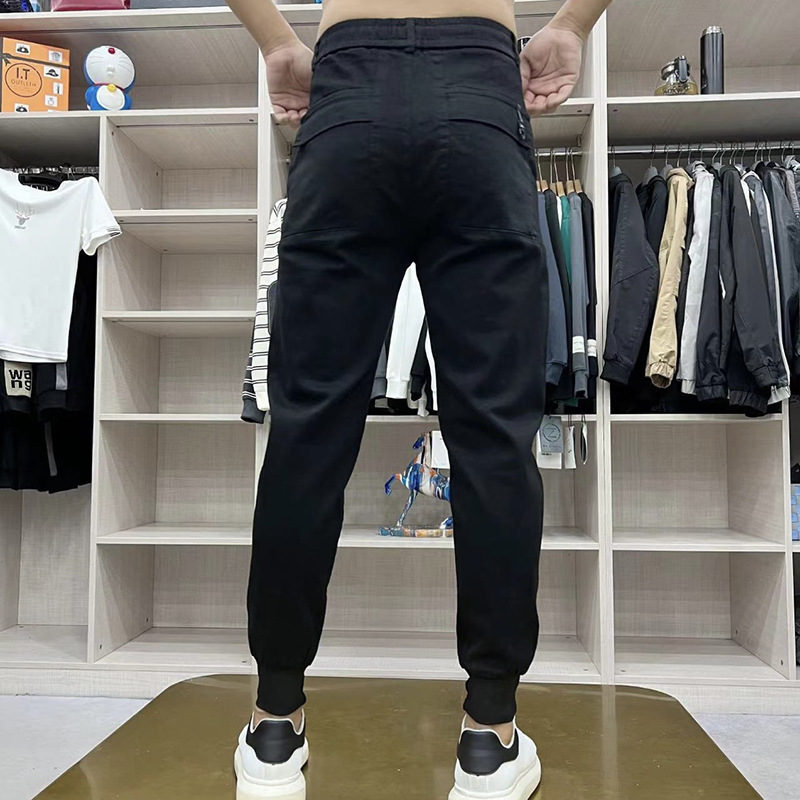 2024 Printemps/Été Nouveau Petit Jean Noir Homme Polyvalent Slim Fit Jambe Serrée Décontracté Élastique Tendance Harun Pantalon_voghion.com